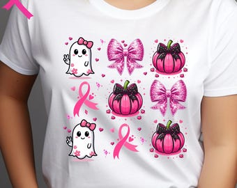乳がんゴーストコケットリボンPng、レトロな乳がんPng、乳がん啓発、ハロウィンピンクゴーストpng、ハロウィンシャツ昇華