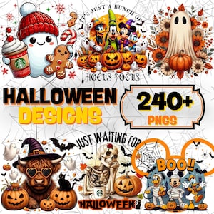 Más de 240 imágenes PNG de Halloween Mega Bundle, diseños de películas de terror, paquete PNG retro de Halloween, paquete PNG de otoño, imágenes PNG con ambiente espeluznante, truco o trato, calabaza.