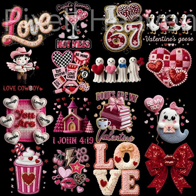 420+ Valentine Faux Yarn PNG Bundle & Rhinestone, Bling Crystal, Crochet Knit, Coquette Love Alphabet, Crystal Mosaic Jewel Diamond Gemstone image 13