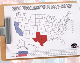 2024 Presidential Election Map I Vote Tracker Kids Activity Sheet and Coloring Page I Electoral College Map Printable for Election Night