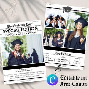 Newspaper Graduation Announcement Template, Graduation Invitation Template Newspaper, Graduation Newspaper Template Canva For Photography