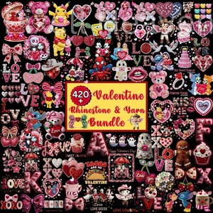 420+ Valentine Faux Yarn PNG Bundle & Rhinestone, Bling Crystal, Crochet Knit, Coquette Love Alphabet, Crystal Mosaic Jewel Diamond Gemstone image 2