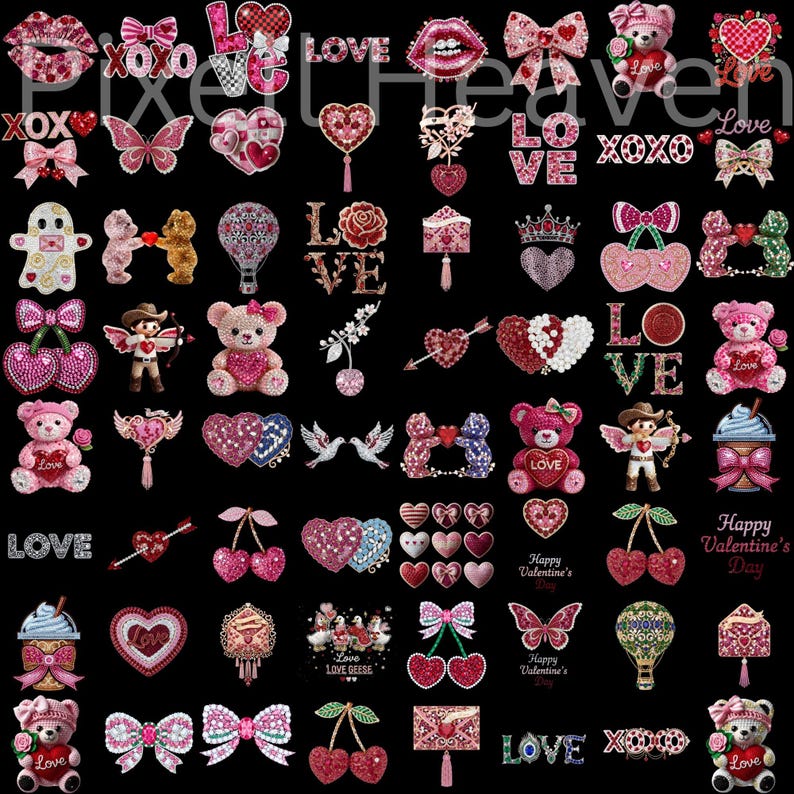420+ Valentine Faux Yarn PNG Bundle & Rhinestone, Bling Crystal, Crochet Knit, Coquette Love Alphabet, Crystal Mosaic Jewel Diamond Gemstone image 12