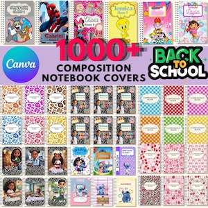 Plantillas editables para portadas de cuadernos de composición, más de 1000 portadas delanteras y traseras para cuadernos escolares, imprimibles, descarga digital.