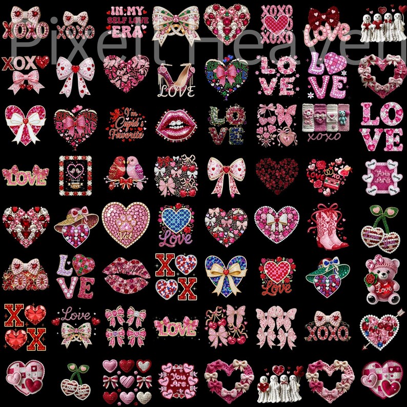 420+ Valentine Faux Yarn PNG Bundle & Rhinestone, Bling Crystal, Crochet Knit, Coquette Love Alphabet, Crystal Mosaic Jewel Diamond Gemstone image 11