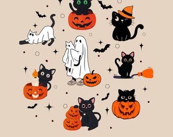 ハロウィーンのかわいいゴースト ブー PNG、ハロウィーンのブー キャット PNG、ハロウィーン シャツ PNG、ハロウィーン カボチャ キャット PNG、秋の昇華デザイン シャツ。