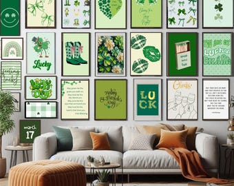 20+ St Patrick's Day Gallery, Lucky Wall Art Bundle, Retro St Patty's Day Aesthetic, Cute Saint Patricks Day Decor, Trendy, Green Home Decor