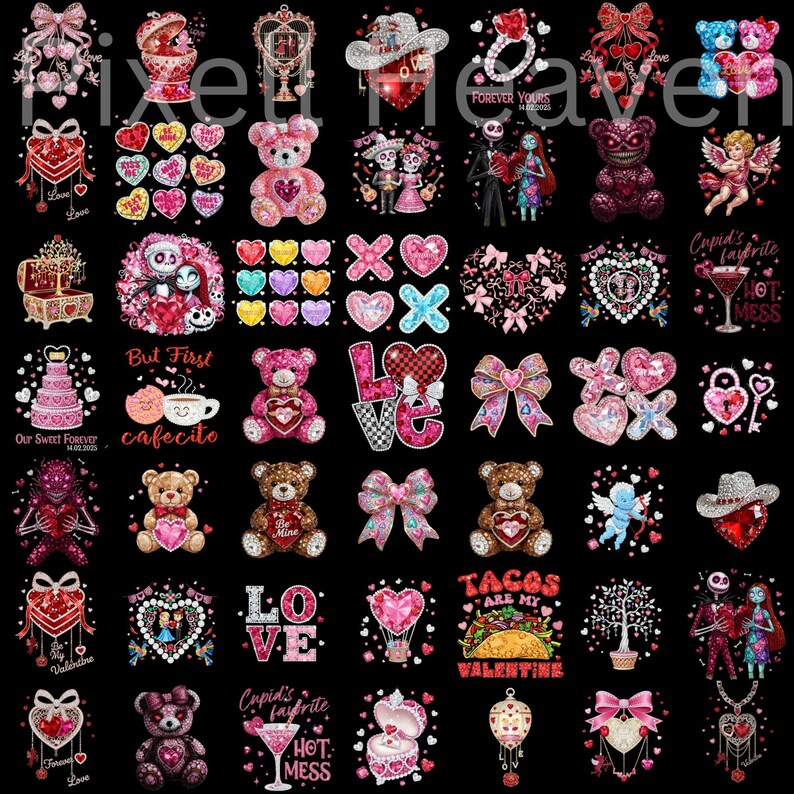 420+ Valentine Faux Yarn PNG Bundle & Rhinestone, Bling Crystal, Crochet Knit, Coquette Love Alphabet, Crystal Mosaic Jewel Diamond Gemstone image 8
