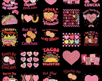 Paquete de 25 imágenes PNG de San Valentín mexicano, Concha de San Valentín, Feliz Día de San Valentín, Ducle de San Valentín, Amor, Corazón retro