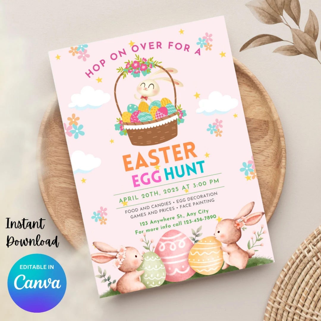 Easter Egg Hunt & Brunch Invitation, Easter Invitation Editable ...