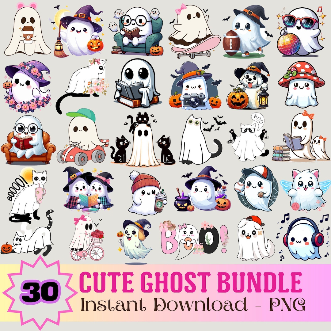 Cute Ghost Png Bundle, Halloween Png, Retro Halloween Png, Ghost ...