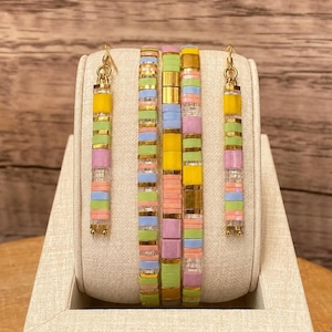 Sorbet Rainbow Tila Bead Bracelets, Earrings, Stackable Boho Jewelry (Miyuki Glass) [TL006]