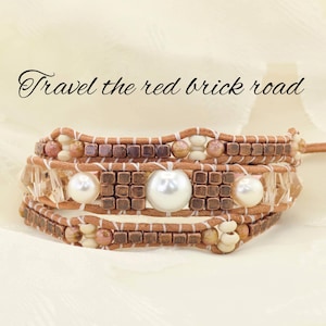 Copper Leather Wrap Bracelet: Glass Pearls, River Stone & Malachite Beaded Jewelry [B114]