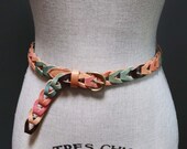 Vintage 90 39 s Braided Pastel Leather Belt, Woven Ladder Belt, Knotted Brown Belt, Rainbow Leather Braided Belt, Antiqued Brass Buckle