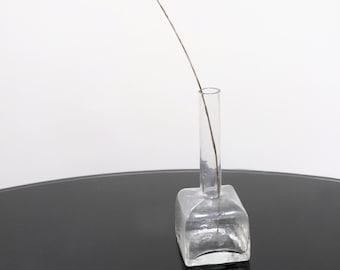Vintage Modern Glass Bottle w/ Hammered Texture, Small Propagation Vase, Minimalist Geometric Square Flask, Little Plant Holder