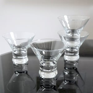 Vintage Chunky Stem Martini Glasses - Set of 4 by Absolut Vodka, MCM Minimalist Cosmopolitan, Modern Style Liqueur Cups, Modernist Cocktail
