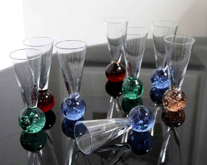 Vintage Colored Glass Ball Base Shot Glasses Set of 8 W/ Etsy