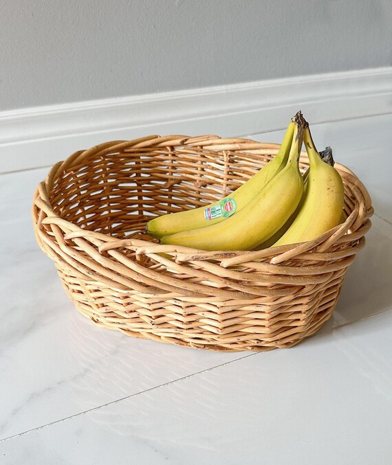 ヴィンテージオーバルウィッカーバスケット、素朴なカントリーファーム