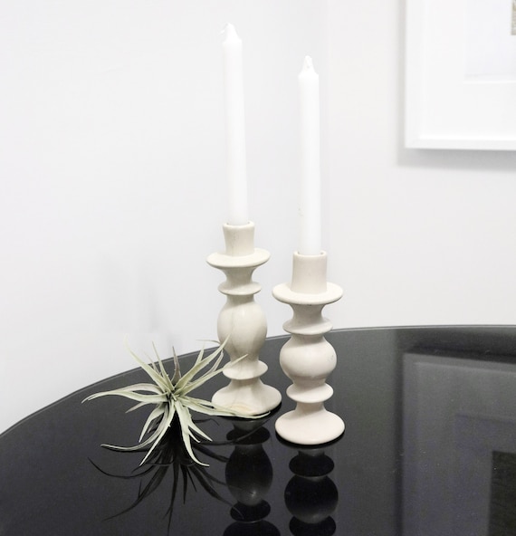 Table Decor Set Of 2 White Ceramic Taper Candle Holders - Modern ...