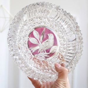 Vintage Byrdes 7&quot; Faceted Crystal Ashtray by Hofbauer, Whimsical Woodland Parisian Chic Decor, Catch All Trinket Dish, Cigar Smoker