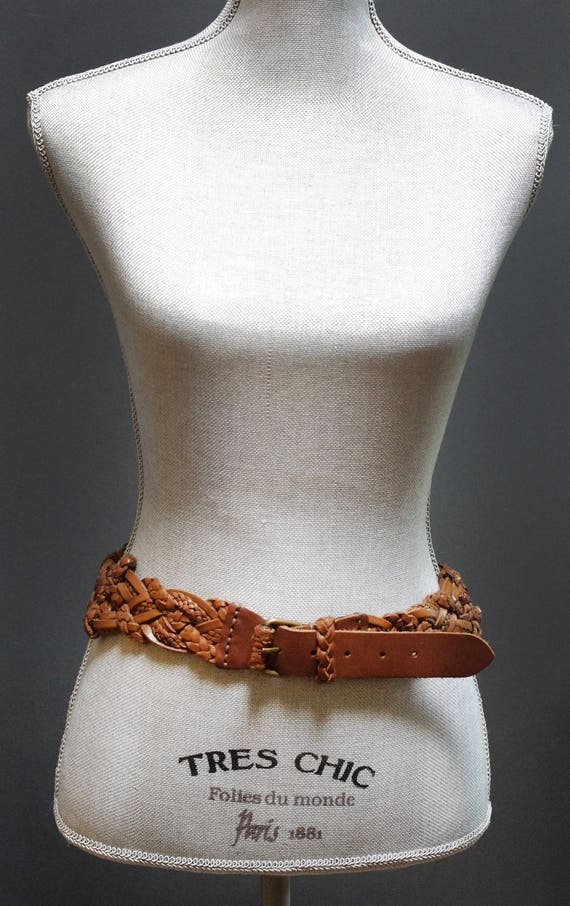 Vintage Massimo Dutti Brown Braided Wide Leather … - image 2