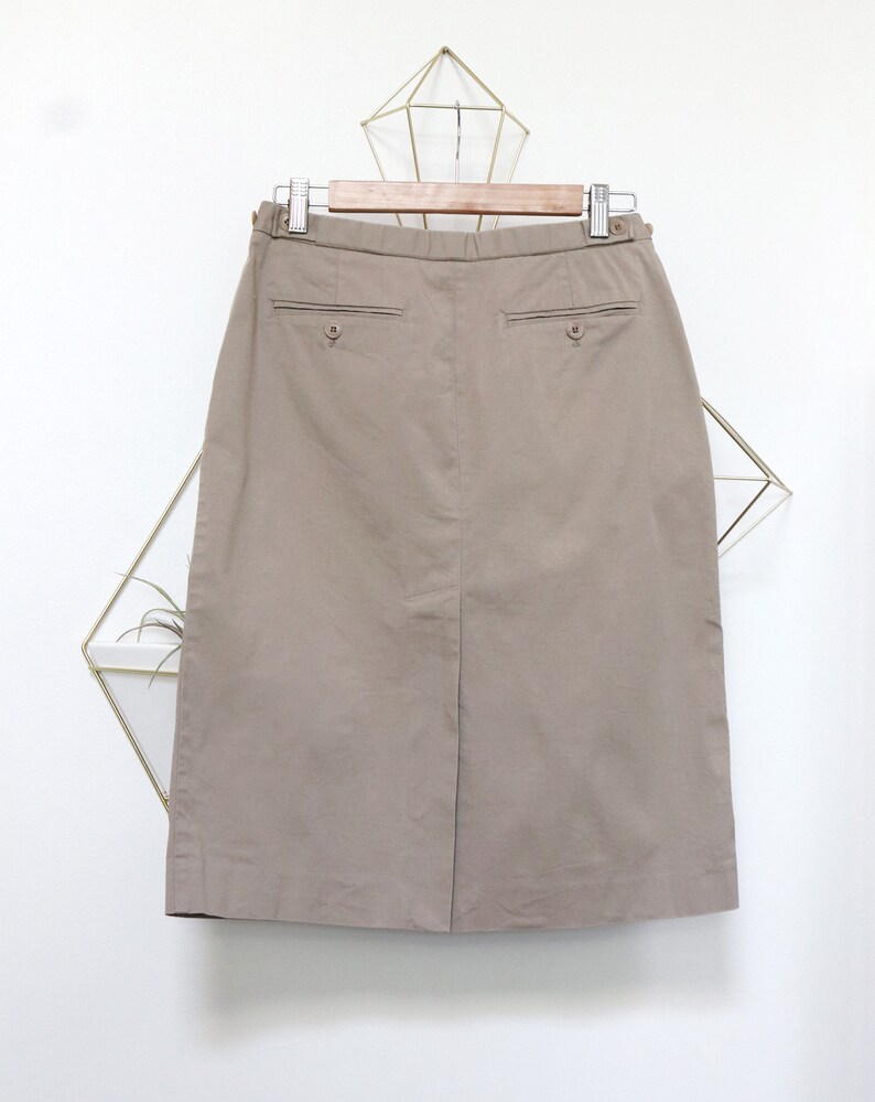 Simple Minimal Style Women/'s Medium Work Skirt 90s Khaki Minimalist Skirt Ash Grey Brown Classic Straight Cut w Butt Pockets