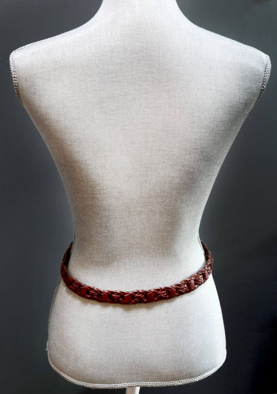 Vintage Brown Braided Leather Belt, Woven Ladder … - image 4