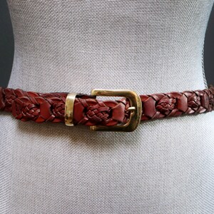 Vintage Brown Braided Leather Belt, Woven Ladder Brown Belt, Knotted Brown Belt, Leather Belt, Leather Braided Belt, Antiqued Brass Buckle