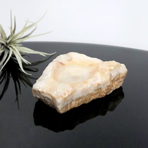 Vintage Beige & Tan Stone Ashtray, Raw Edge Marble Hand Carved Trinket Dish, Rough Geode Bowl, Mid Century Modern