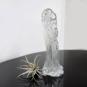 Vintage Art Glass Abstract Tall Waterfall Vase or Candle Holder, Clear Heavy Stretched Swirled Splash, Funky Wabisabi Coastal Inspired Decor