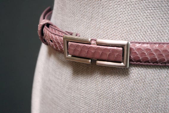 Vintage Mauve Purple Snakeskin Leather Waist Belt… - image 3