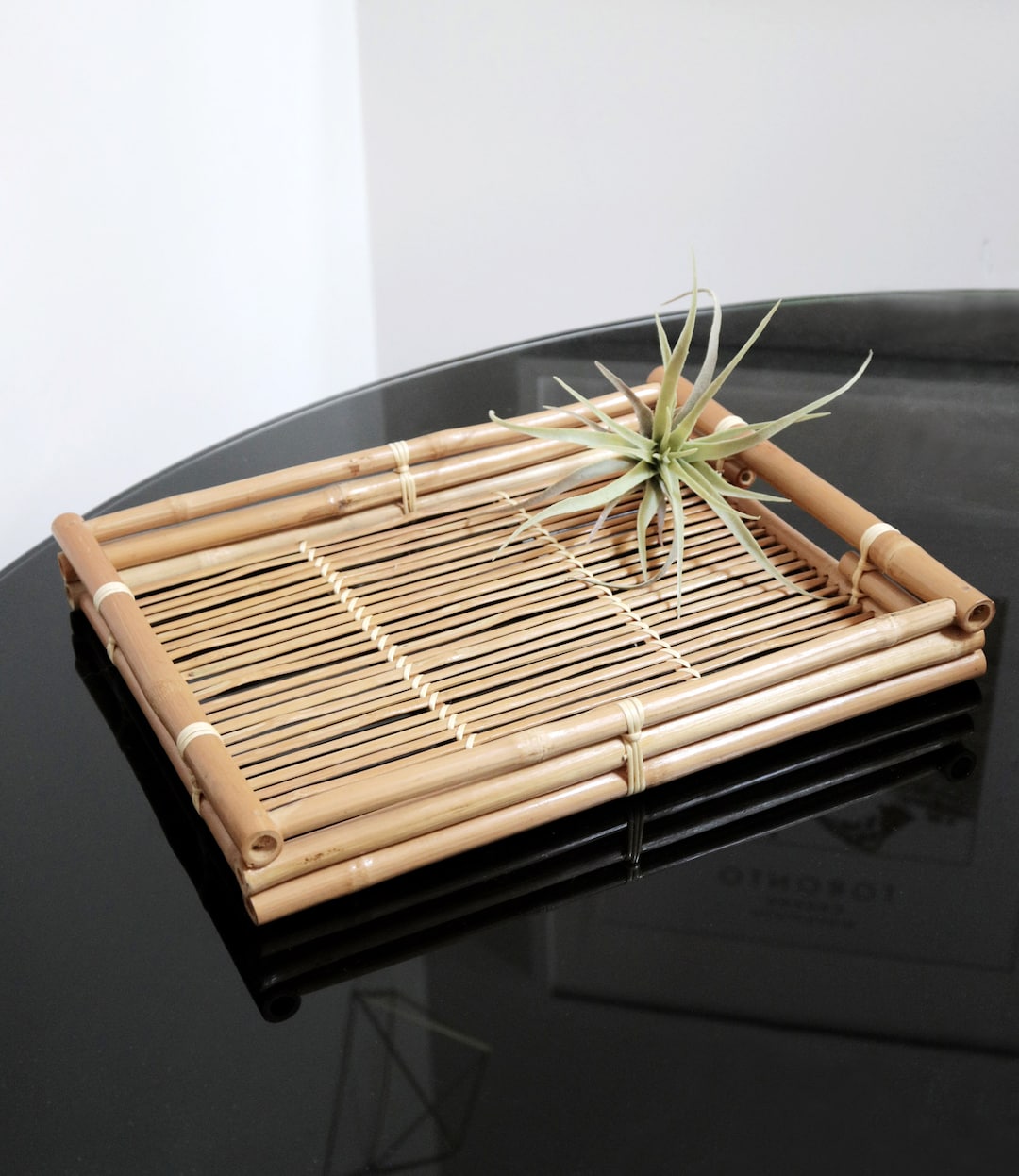 Vintage Bamboo Serving Tray, Rectangular Coffee Table Tray, Natural Light Wood Tones, Sushi
