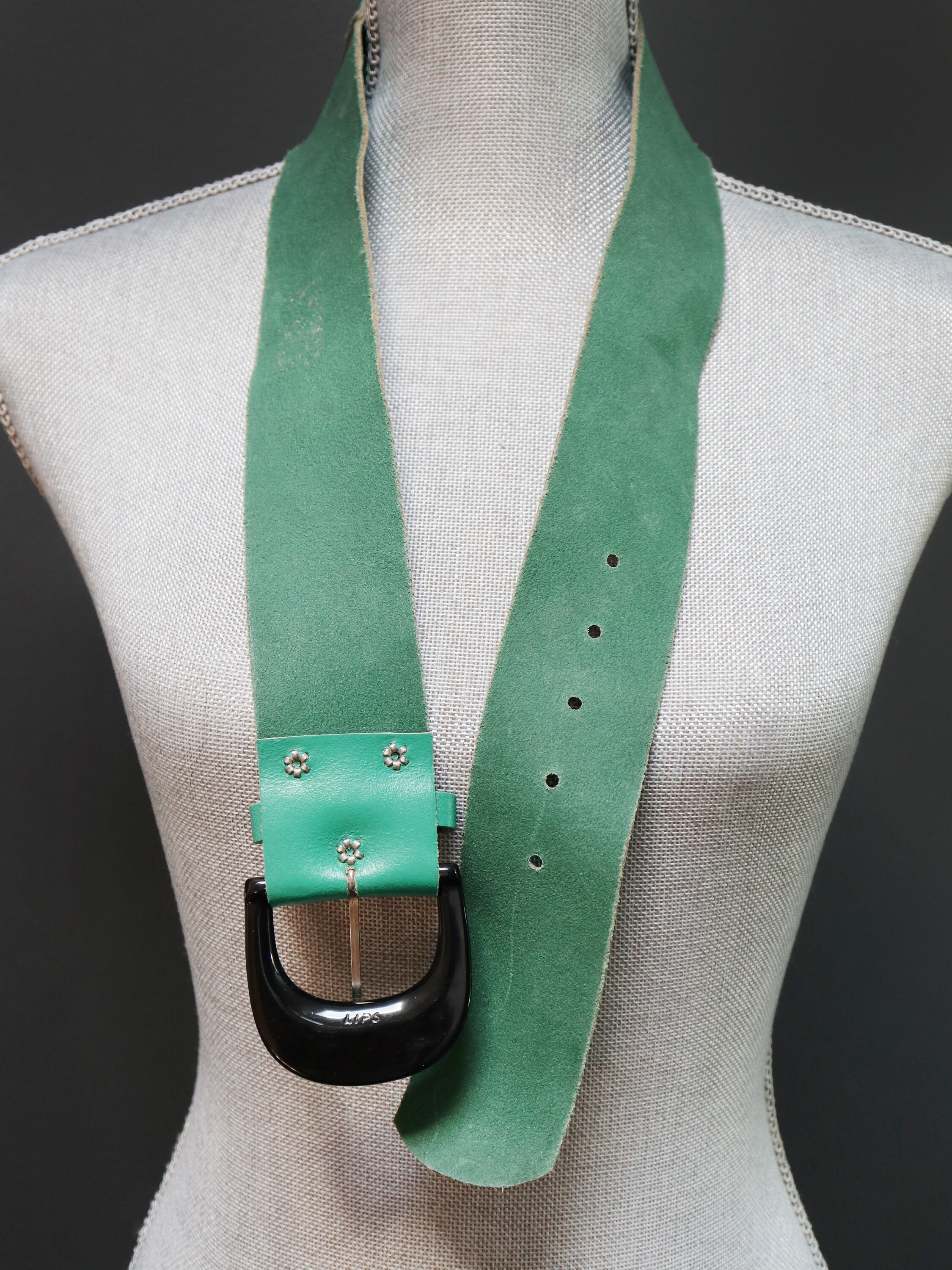 Vintage Emerald Green Leather Belt w/ Black Covered Buckle Etsy.de