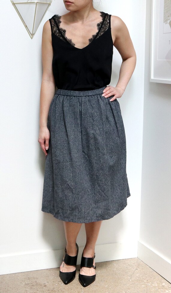 70's Faux Denim Striped Peasant Skirt, Boho Style… - image 2