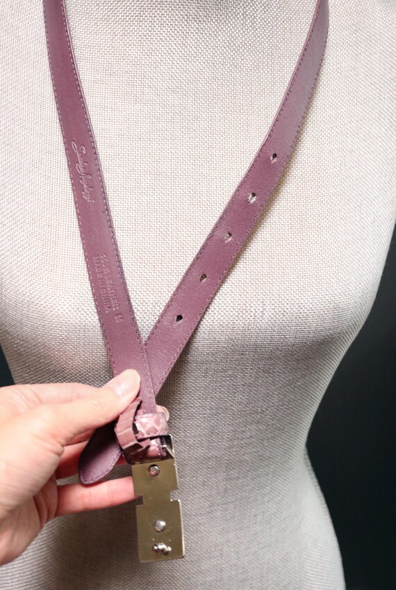 Vintage Mauve Purple Snakeskin Leather Waist Belt… - image 6