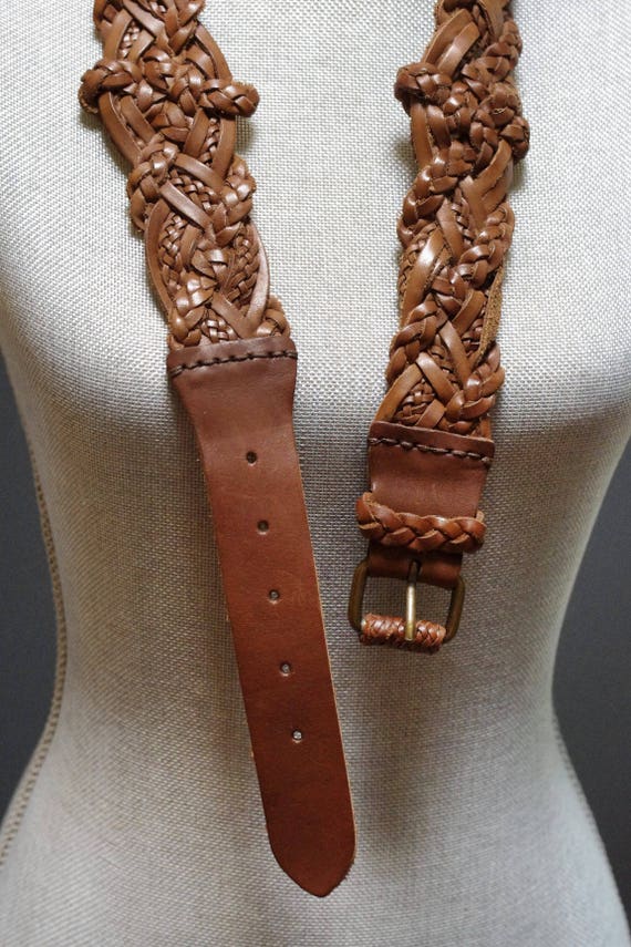 Vintage Massimo Dutti Brown Braided Wide Leather … - image 6