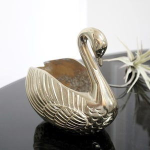 Vintage Brass Plated Swan Planter, Catchall Tray, Eclectic Bohemian Decor, Gold Tone Metal Plant Pot Nature Inspired Ballerinacore Aesthetic