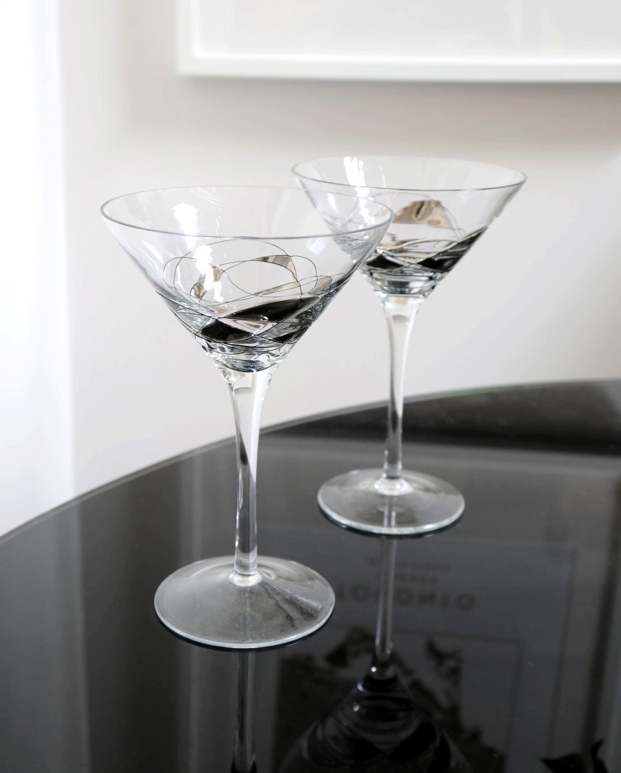A Set of Four (4) Modernist Cut Crystal Martini Cocktail Glasses