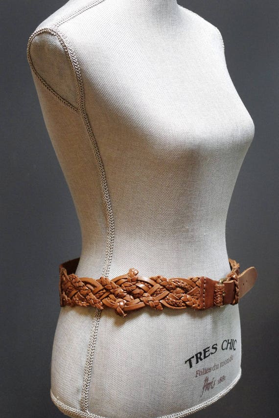 Vintage Massimo Dutti Brown Braided Wide Leather … - image 3