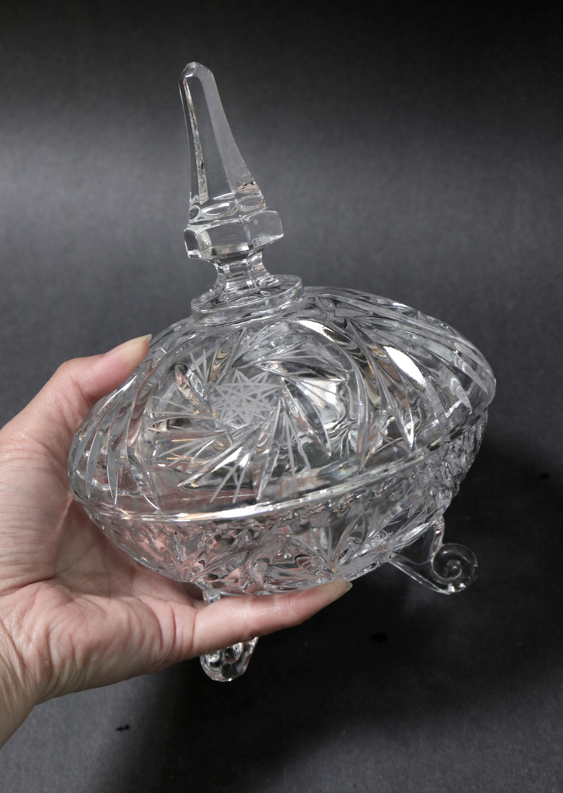 Vintage Cut Crystal Candy Bowl W/ Domed Lid Jewelry Dish Etsy UK