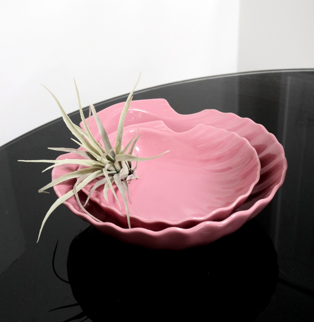 Vintage Ceramic Dusty Rose Pink Seashell Serving Dishes, Large Nesting ...
