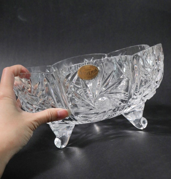 Vintage Clear Floral Etched Decorative Bowl with Lid