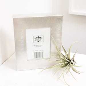 Contemporary Thick Brushed Silver  3 1/2" x 5" Rectangle Picture Frame, Simple Modern Minimalist Decor, Chunky Wide Box Edge, Aluminum Metal