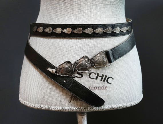 Vintage Double Wrap Western Style Studded Black Le