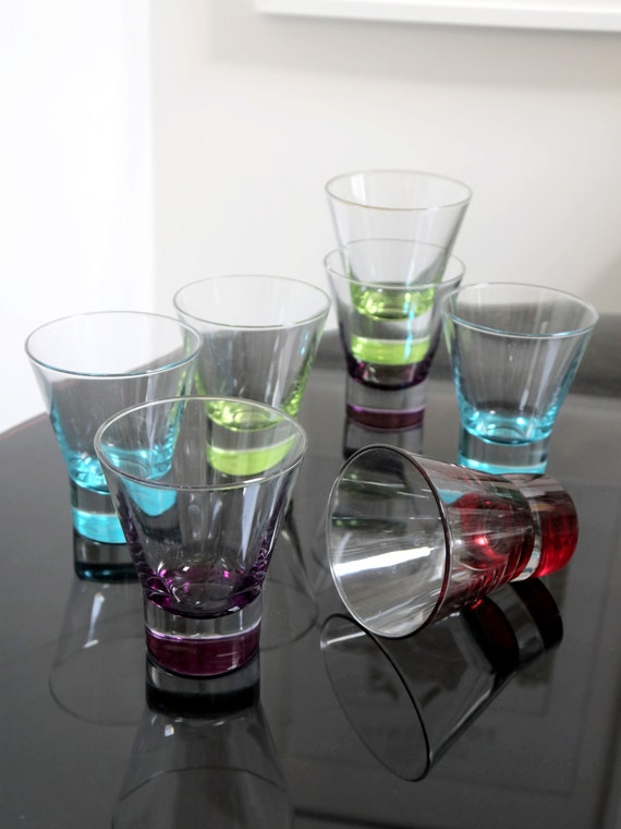 Vintage Colored Stemless Martini Glasses Set of 7 W/ Short Stem, MCM  Minimalist Cosmopolitan Glasses, Modern Style Liqueur Cups, Cocktail 