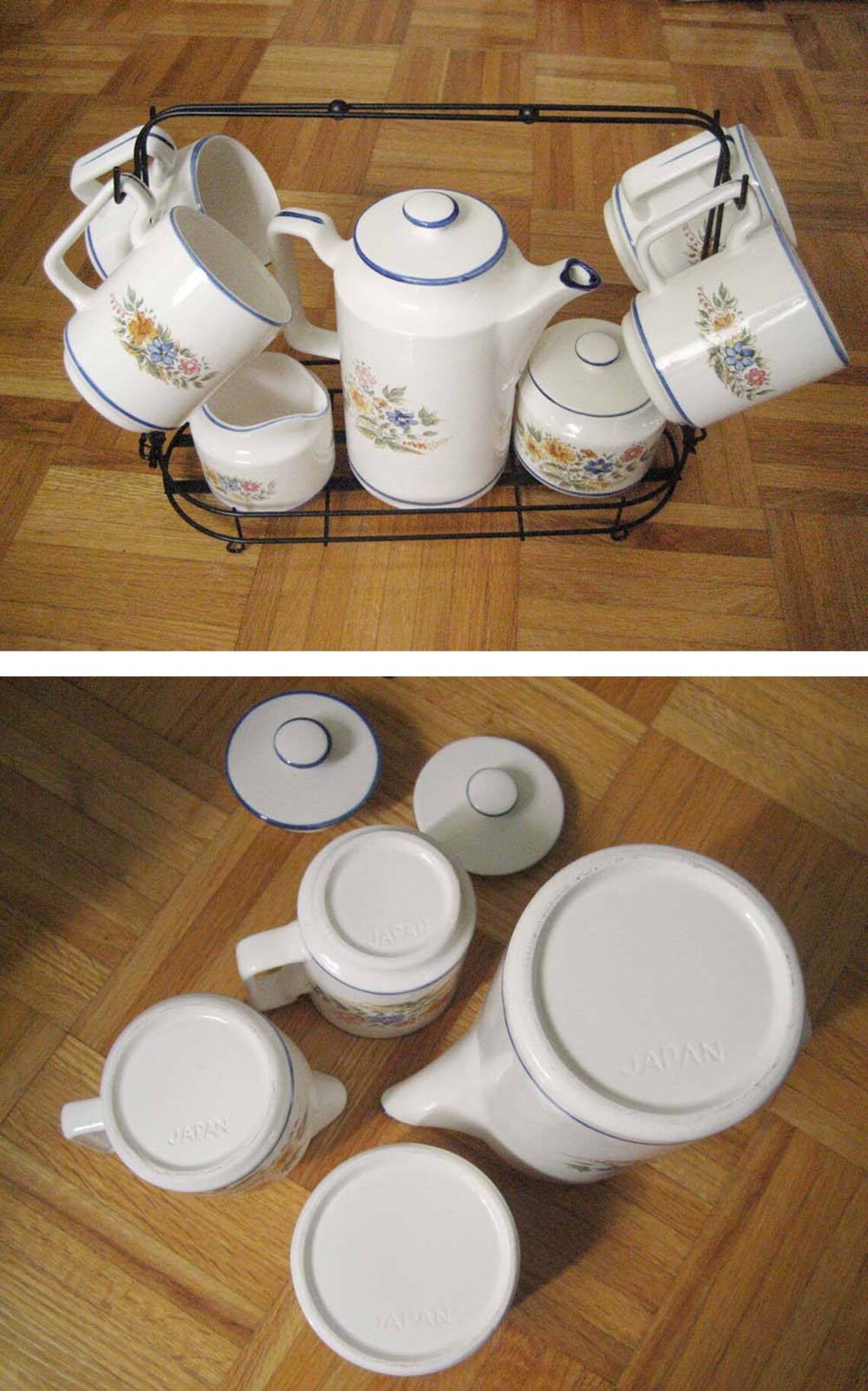 8 Piece Vintage Floral Tea Set & Rack Made in Japan Etsy