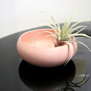 Vintage Light Pink Shallow Ceramic Ikebana Planter, Mid Century Modern Style, 80s Saucer Vase, Indoor Succulent Pot, Pottery Trinket Dish