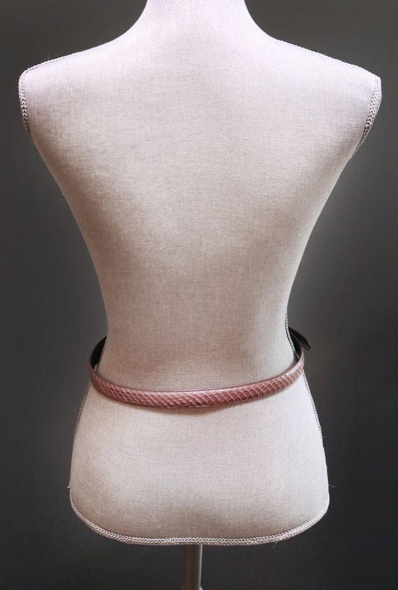 Vintage Mauve Purple Snakeskin Leather Waist Belt… - image 4