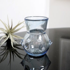 AS IS - CHIPPED Small Blue Hand Blown Glass Abstract Boob Vase, Clear Aqua Glass, Art Glass Bud Vase, Propagation Jar, Goddess Gift, Woman