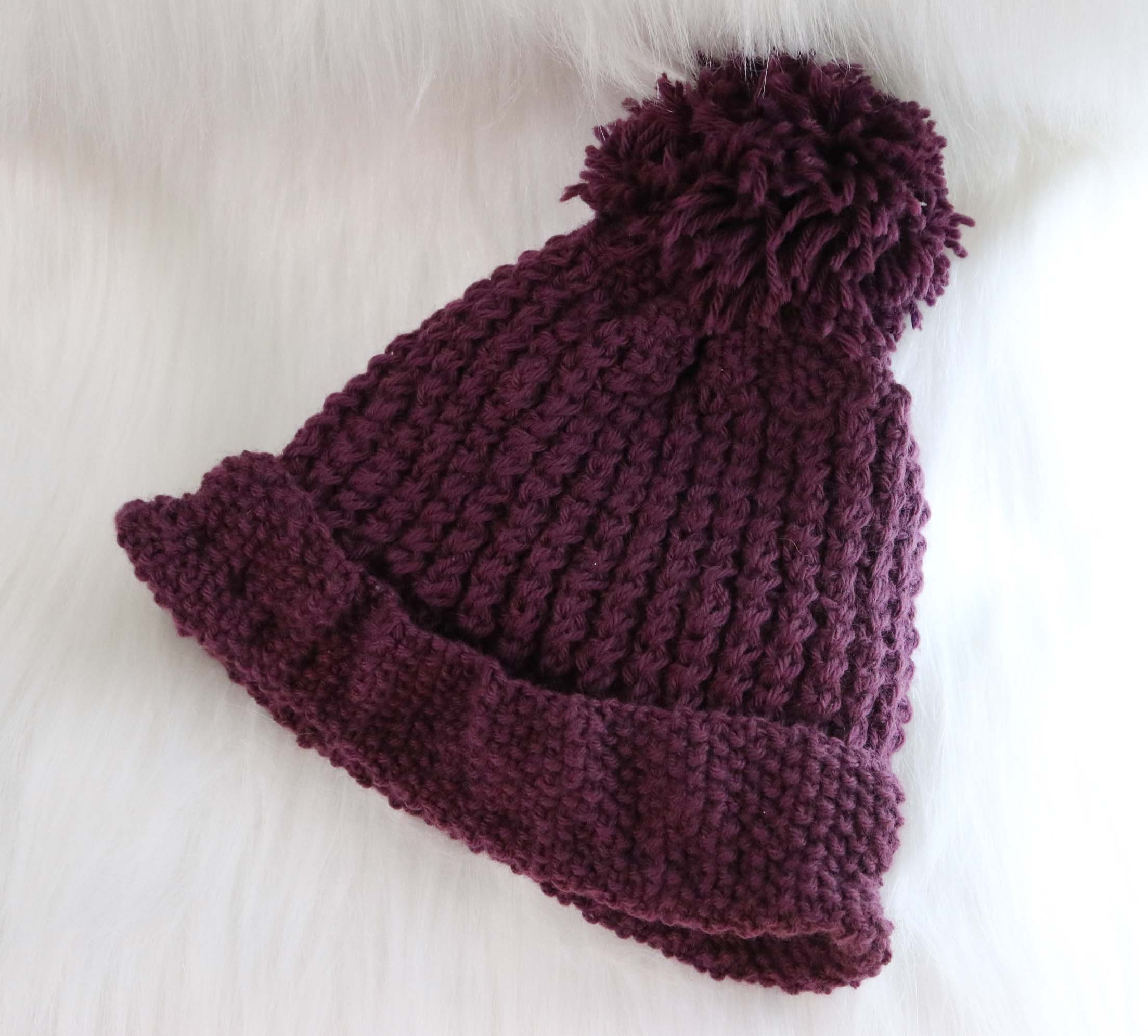 Dark Mauve Waffle Knit Beanie W/ Big 
